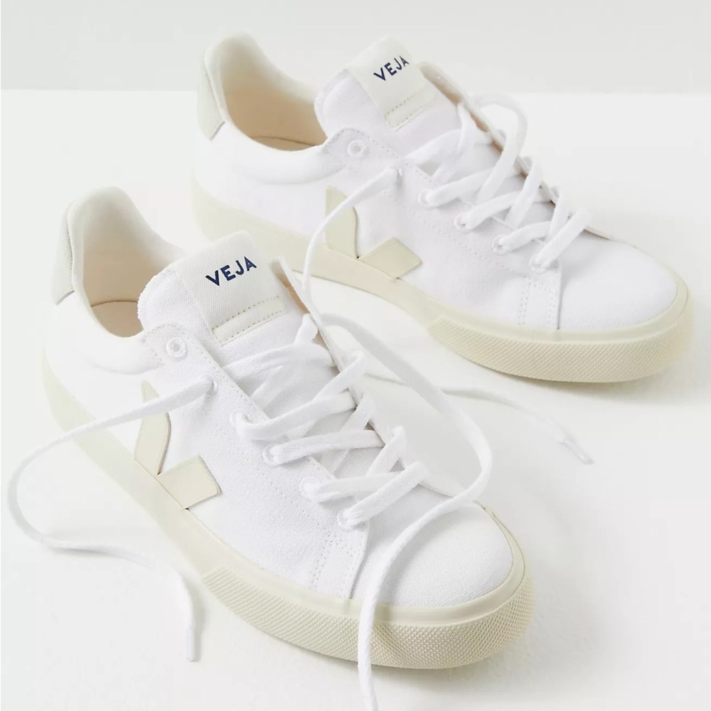 Free People + Veja Campo Canvas Sneakers in White / Pierre